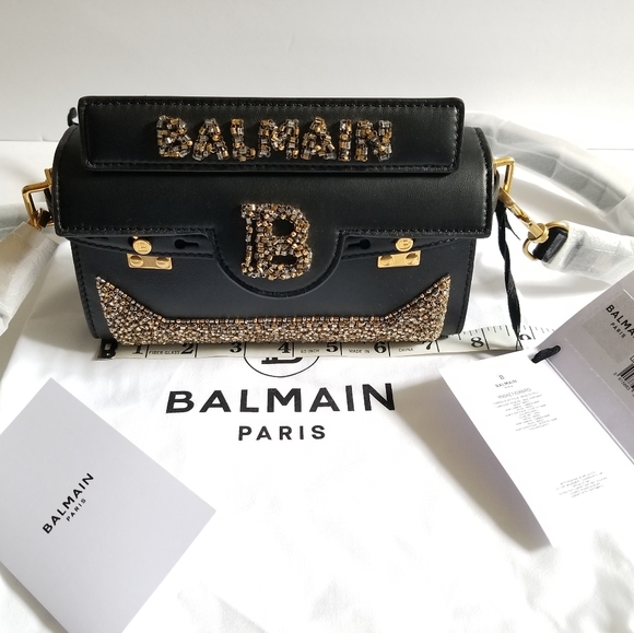 Balmain B-Buzz 19 Embellished Leather Crossbody Bag Black - Picture 13 of 15